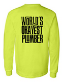 Worlds Okayest Plumber 42400 Men Funny Safety Green Long Sleeve Work Shirt